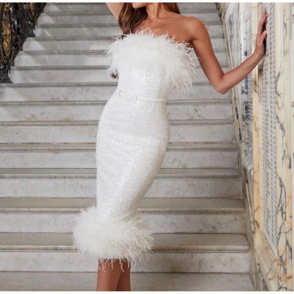 Nadine Merabi White Feather Beaded Sequin - Picture 2 of 9